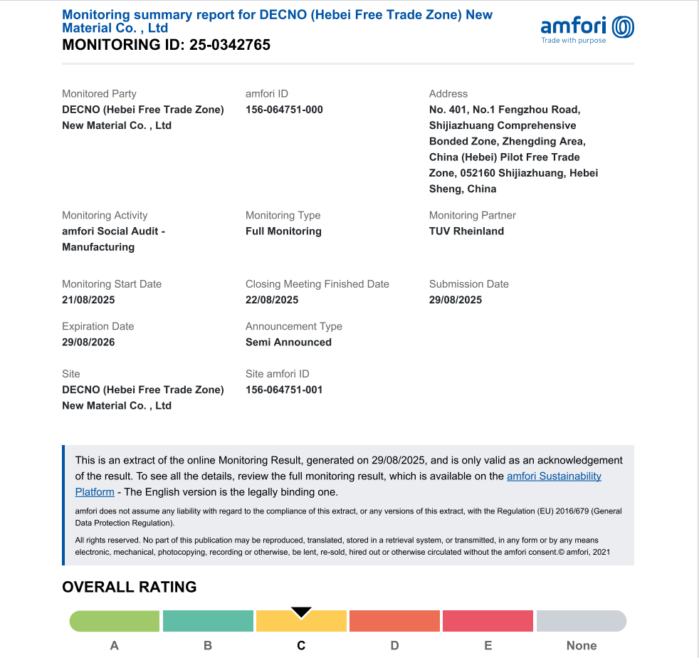DECNO besteht BSCI-Audit DECNO besteht BSCI-Audit